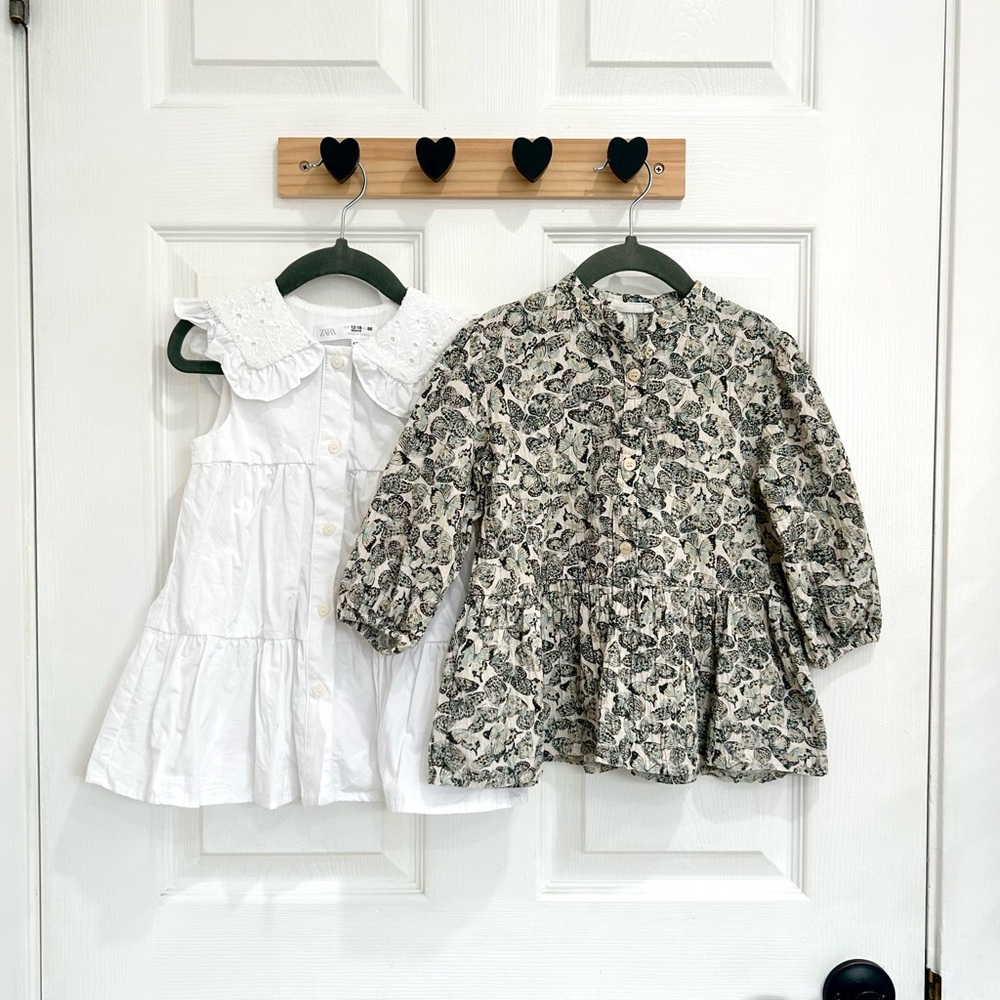 Zara White Eyelet Collar Dress, Mango MNG Butterfly Print Tunic Dress 12-18 mo